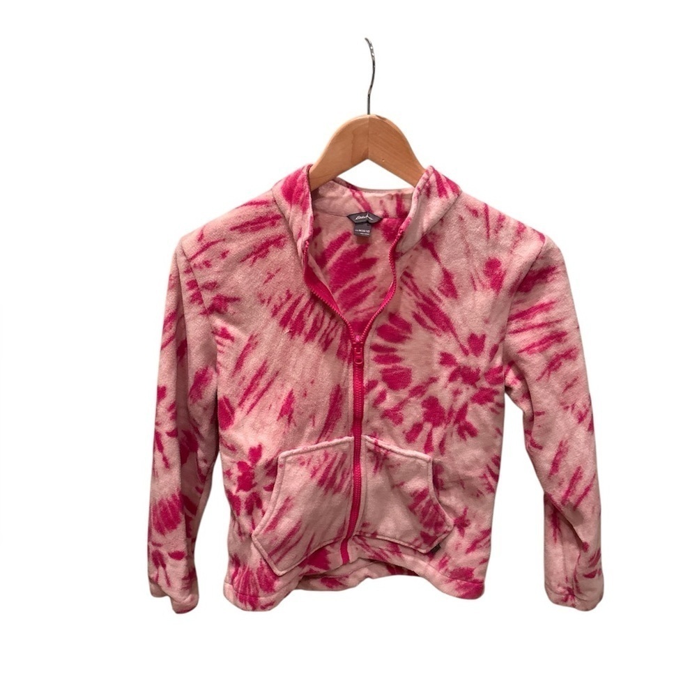Eddie Bauer kids tie dye pink fuzzy zip up coat